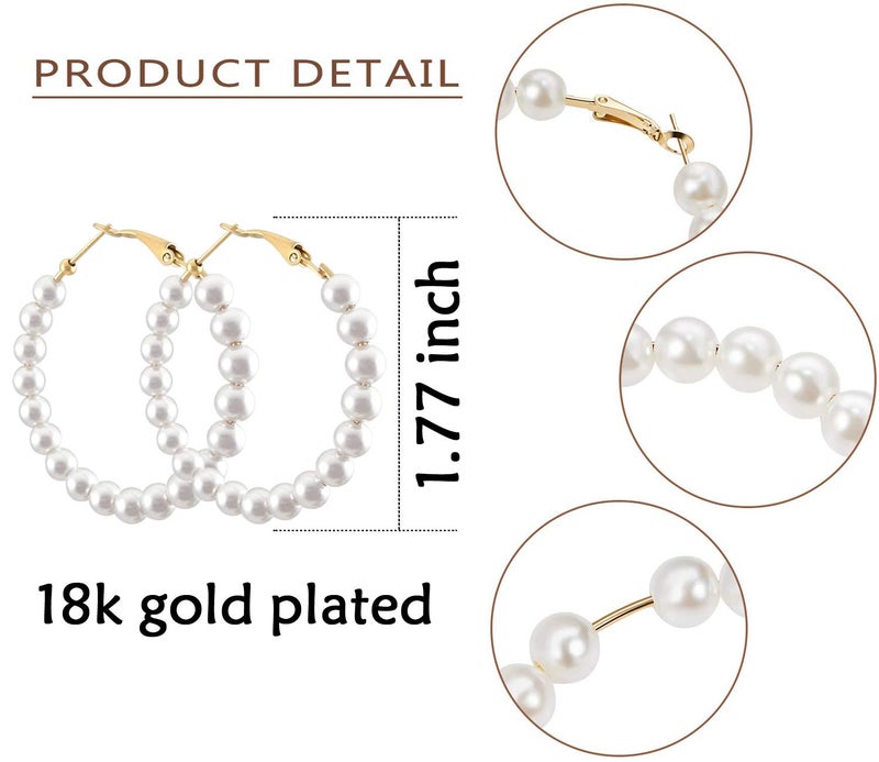 RONLLNA Pearl Hoop Earrings for Women Fashion Dangle Hypoallergenic Layer Earrings Drop Dangle Earrings Gifts for Women (45mm hoop) - Image 2